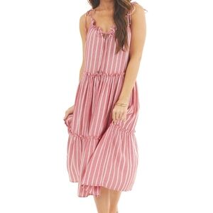 Angie Dress S Small Red Stripe Sleeveless Smocked